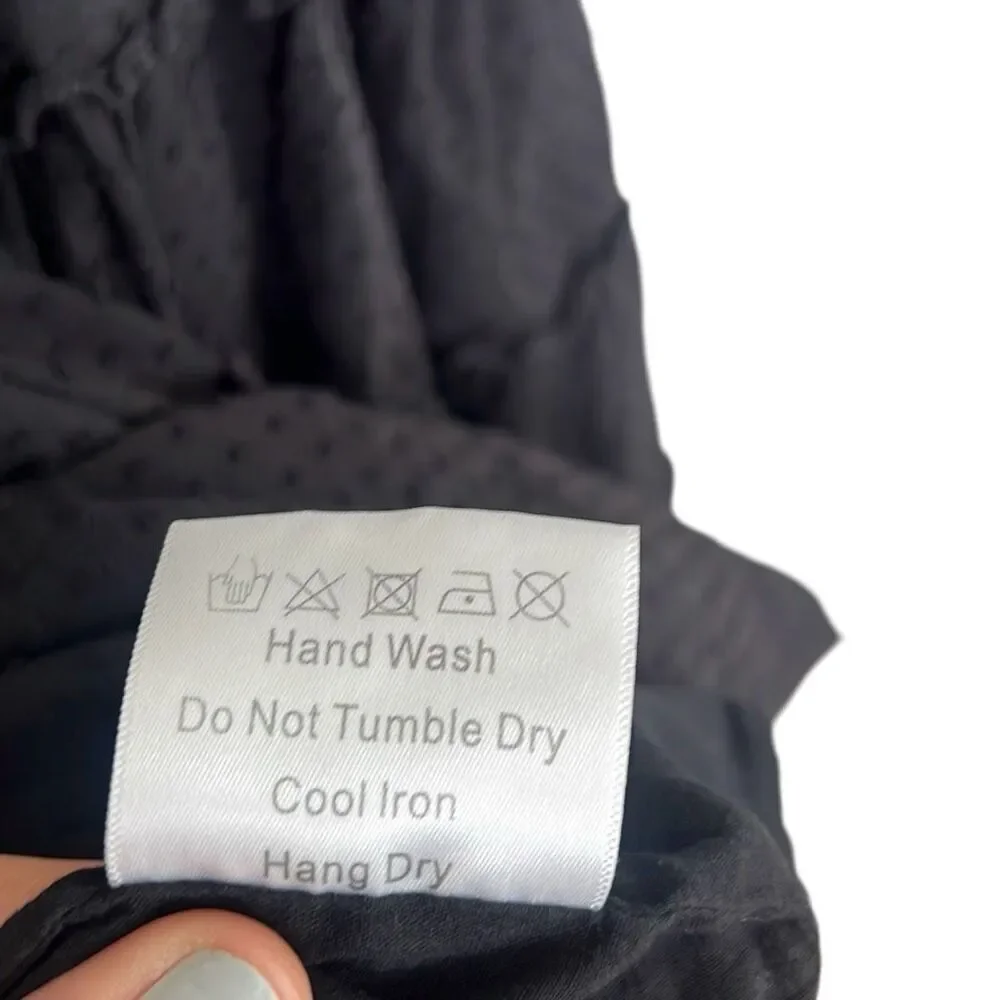 Kourt Smocked Tiered Ruffle Swiss Dot Sleeveless Calypso Midi Dress Black XL - Picture 6 of 8